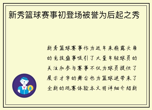 新秀篮球赛事初登场被誉为后起之秀