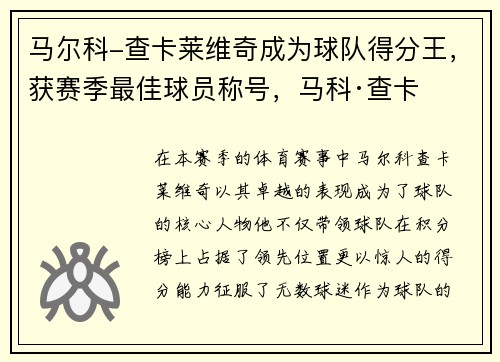 马尔科-查卡莱维奇成为球队得分王，获赛季最佳球员称号，马科·查卡