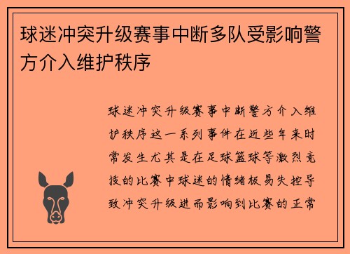 球迷冲突升级赛事中断多队受影响警方介入维护秩序