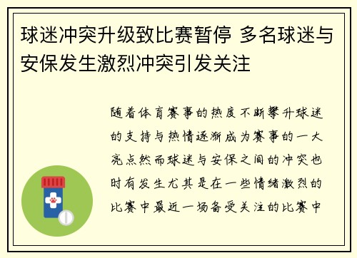 球迷冲突升级致比赛暂停 多名球迷与安保发生激烈冲突引发关注